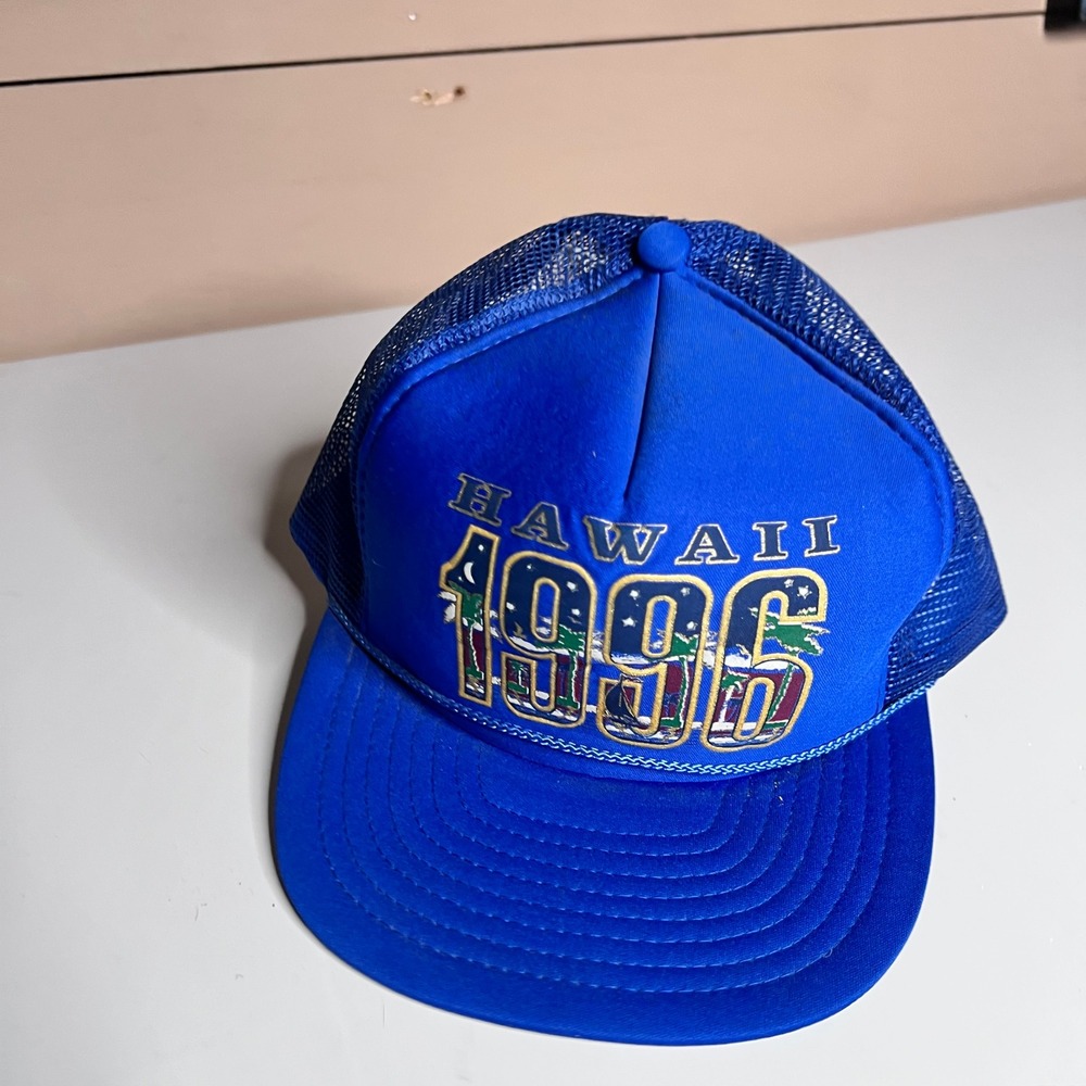 Vintage Hawaii 1996 Trucker Hat Nissin Cap Blue Mesh Snapback Souvenir‎ Hat